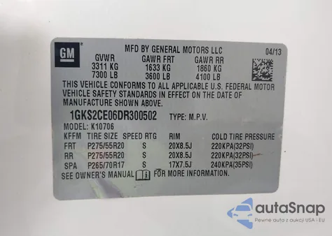 2013 GMC Yukon Slt из США, поврежденный, VIN 1GKS2CE06DR300502